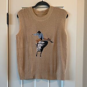 Sleeveless Sweater - Embroidered Bull Rider